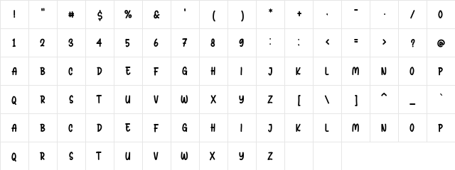 Cuty Tubby Regular  glyph index
