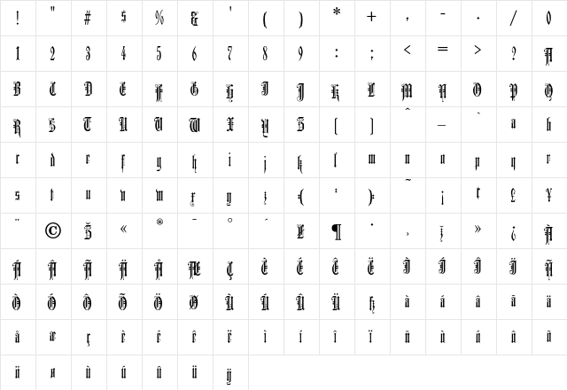 DurerGothic Regular  glyph index