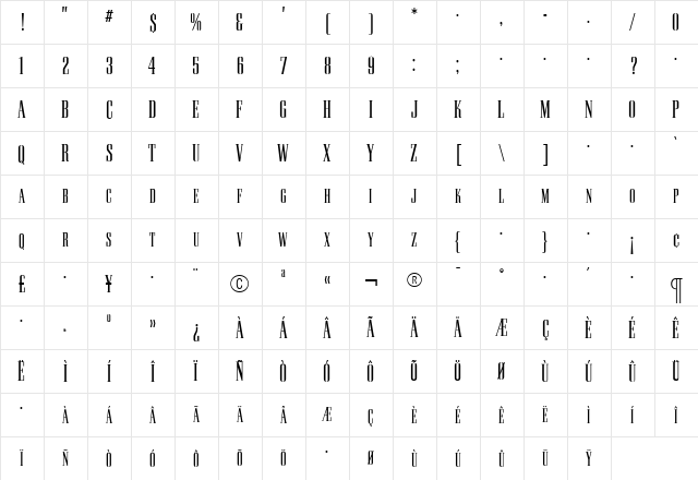 PallMallLightTitling Roman  glyph index