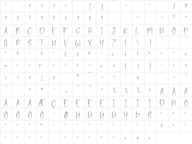 Galastone Regular  glyph index