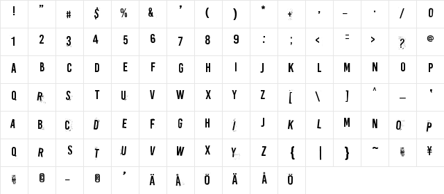Rip-off Regular  glyph index