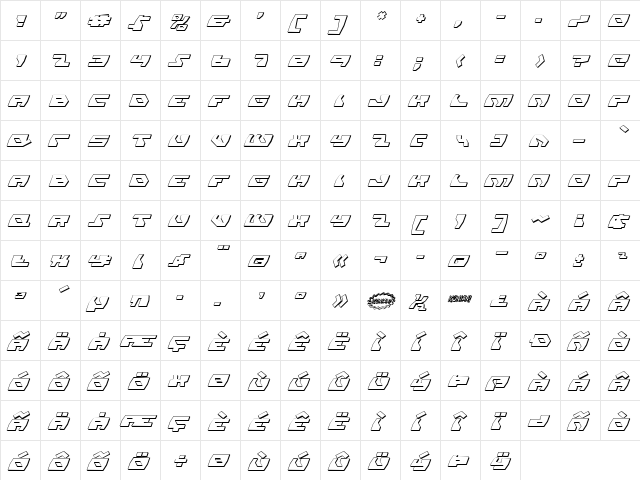 Daedalus Shadow Italic Italic  glyph index