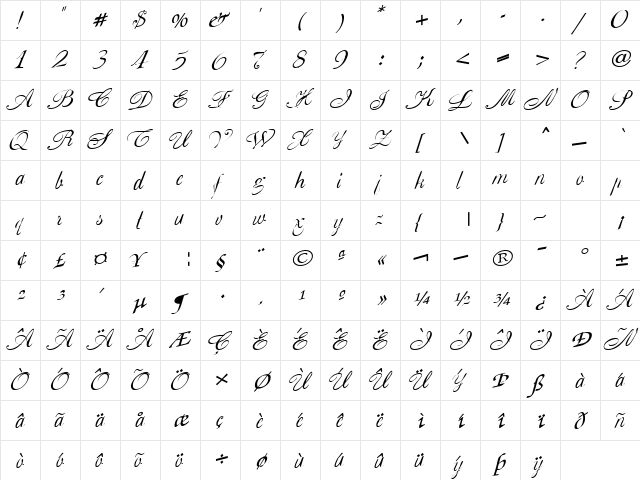 CowGirl156a Regular  glyph index