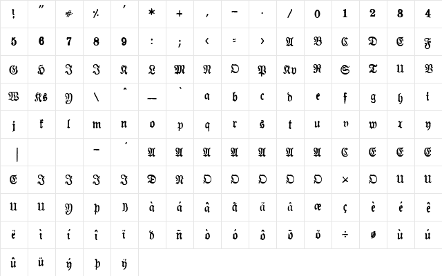 Almanacques Regular  glyph index