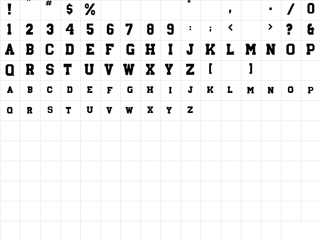 Athletic Regular  glyph index