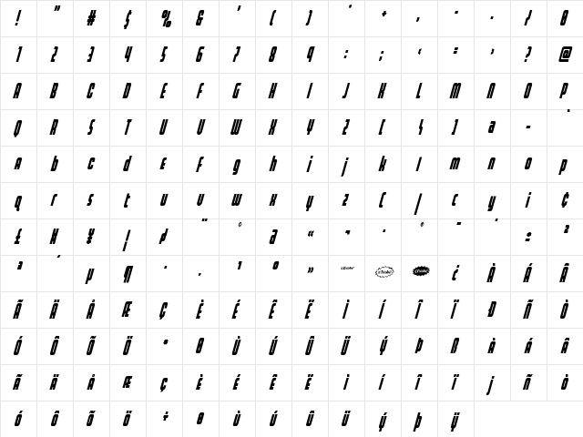 Homelander Condensed SuperItal Regular  glyph index
