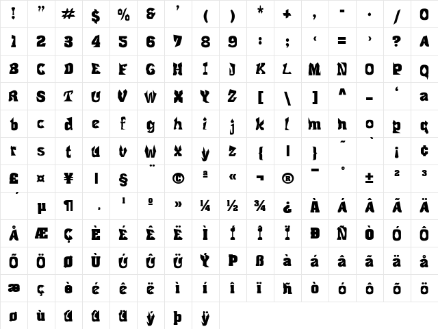 Aapex Regular  glyph index