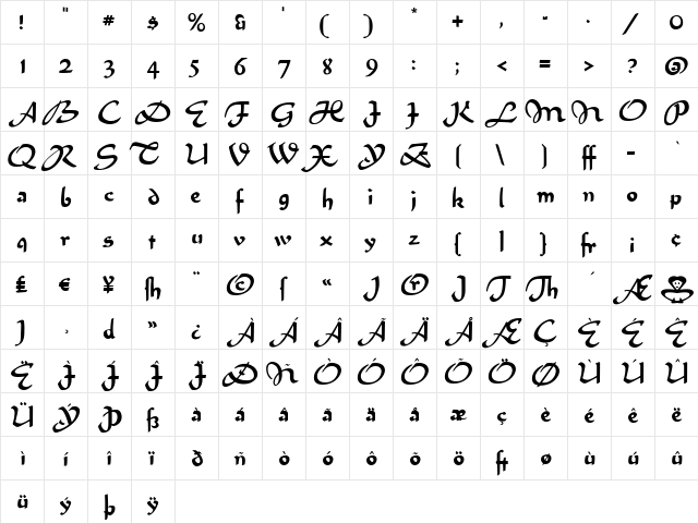 Ali Baba Regular  glyph index
