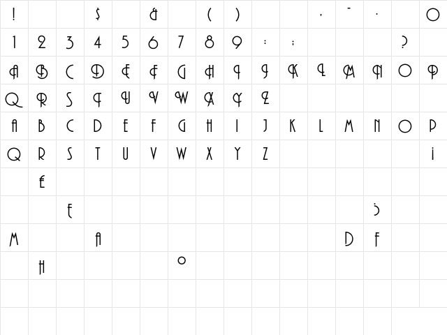 Curvi Regular  glyph index