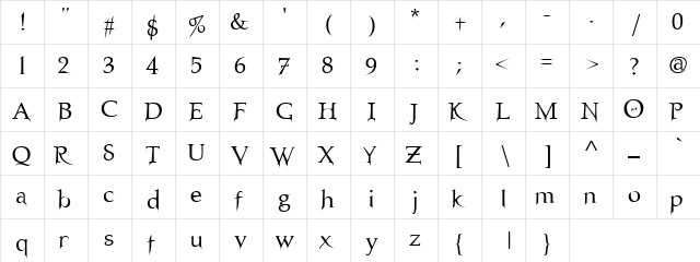 Nib Regular  glyph index