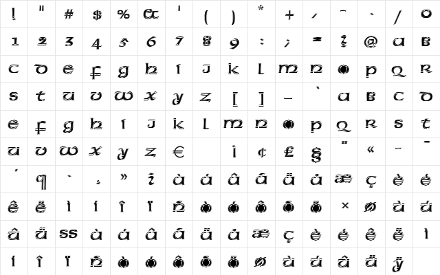 AmericanUncDIn1 Regular  glyph index