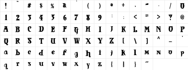PC Heavy Trim Regular  glyph index