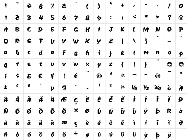 WILD1 Larra Regular  glyph index