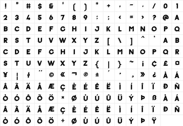 Ephesus Bold Shadow Bold  glyph index