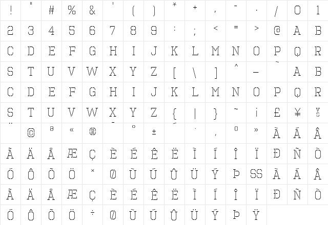 Octin Prison Light  glyph index