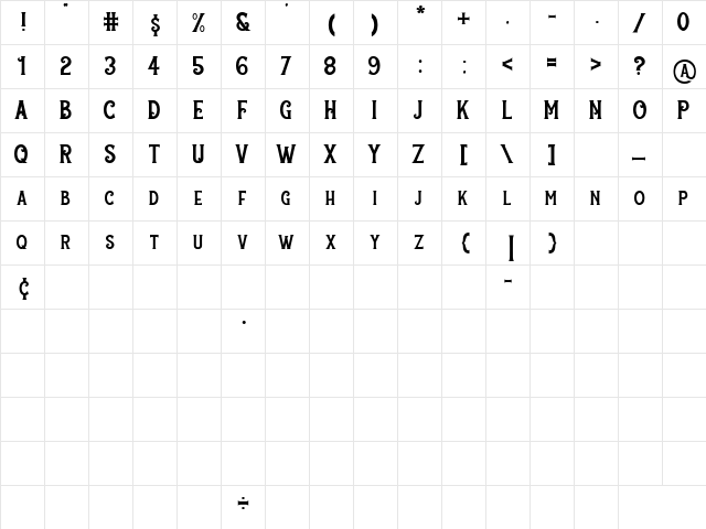 Rocket-Vintage Bold  glyph index