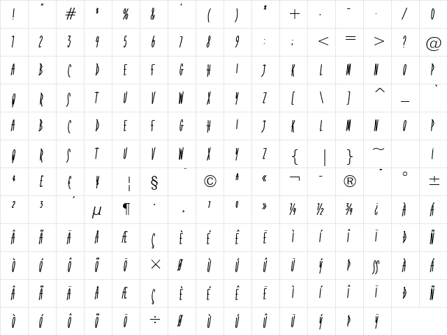 Fidelity Hour BTN Bold  glyph index