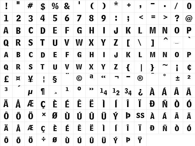 Bell Centennial BoldListingAlt Regular  glyph index