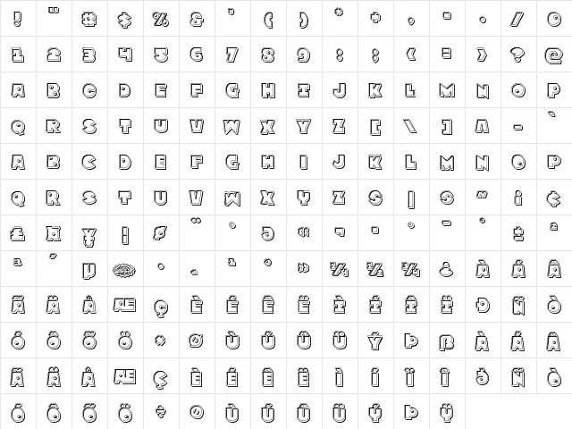 Zounderkite Engraved Regular  glyph index