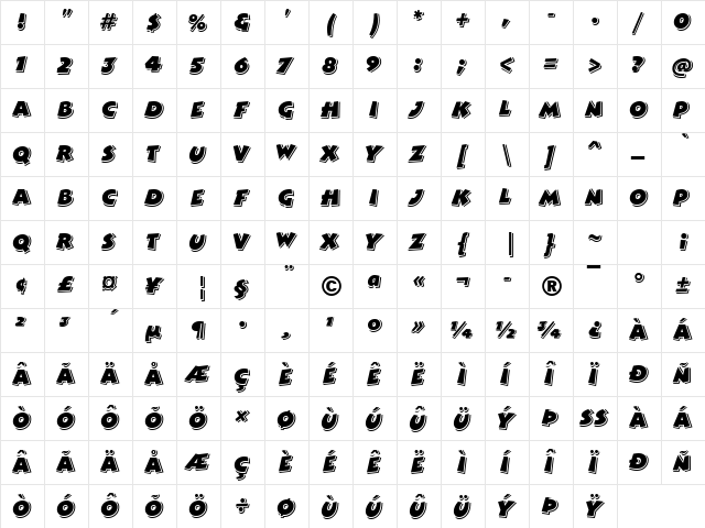 Bertram Regular  glyph index