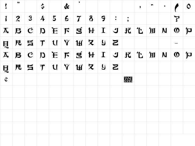 TokyoCaps Regular  glyph index