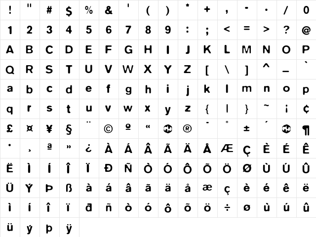 Blur Medium  glyph index