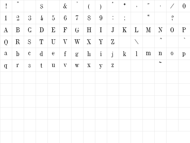 DUBONNET Regular  glyph index