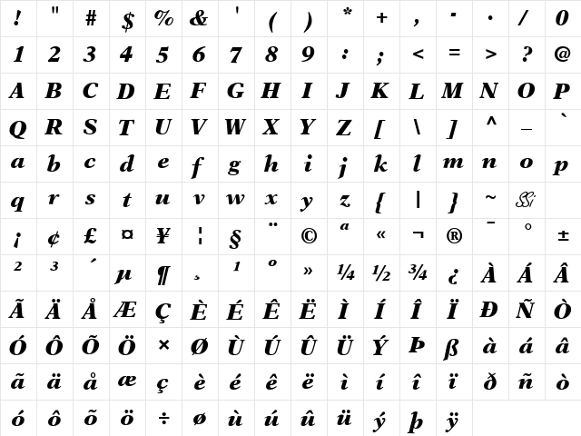 Orchid Black SSi Black Italic  glyph index