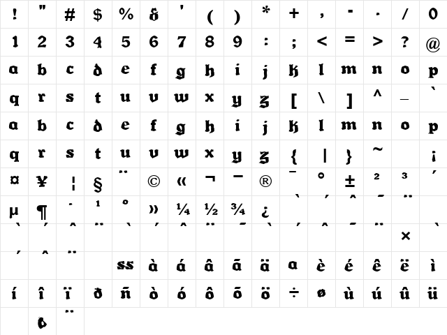 Multikultur ExtraBold  glyph index