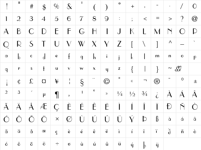 Touche SSi Regular  glyph index