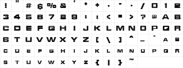 Bintoo Dash Regular  glyph index