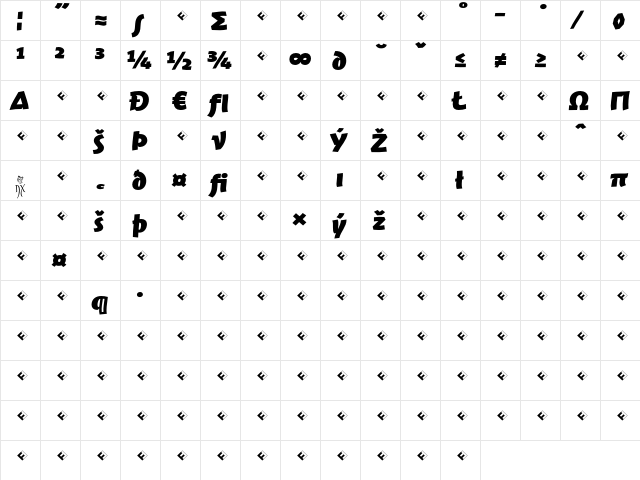 JambonoTF-BlackExpert Regular  glyph index