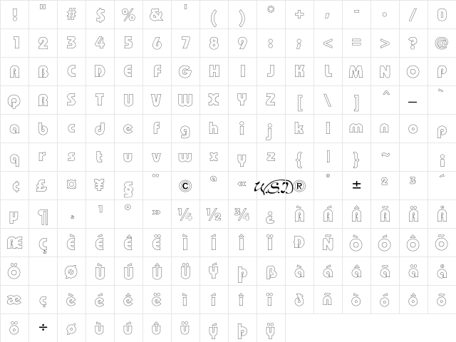 Bordeaux Blk Outline Regular  glyph index