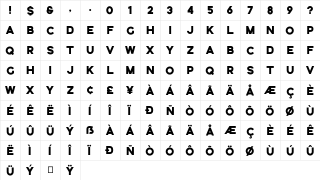 Silverstone Sans Sans  glyph index