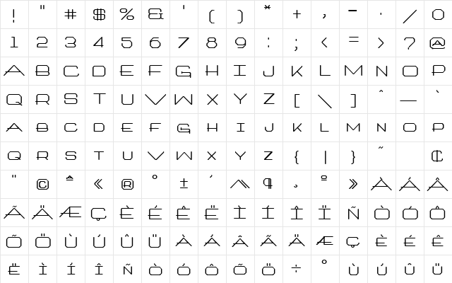 Architext Bold  glyph index