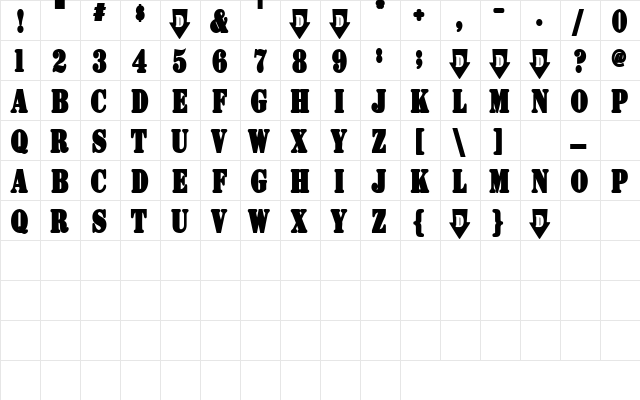 Jump Regular  glyph index