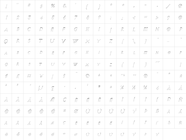 AvalonQuestOutline Italic  glyph index