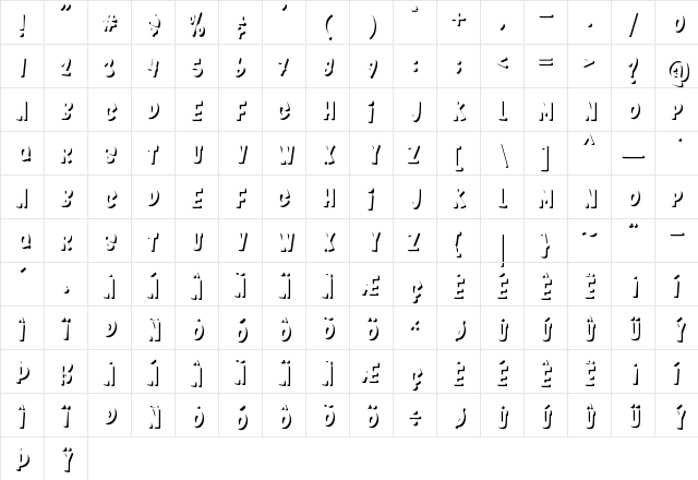 Kids Zone Shadow Regular  glyph index