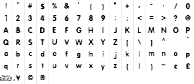 Erthqake Regular  glyph index