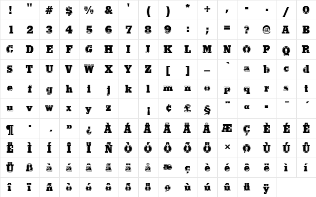 StymieTBlaIn1 Regular  glyph index