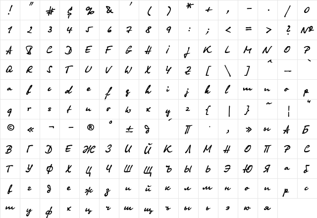 OlgaC Regular  glyph index