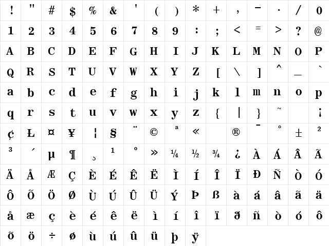 GE Romulus FW Bold  glyph index