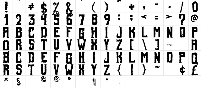 Foul Fiend Regular  glyph index