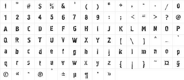 Graffiti2C Regular  glyph index