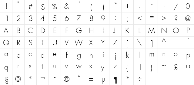 FavoritTrafLightC Regular  glyph index