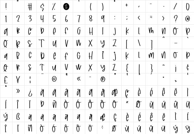 Joyfull Summer Regular  glyph index