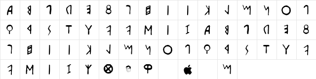Etruscan Regular  glyph index