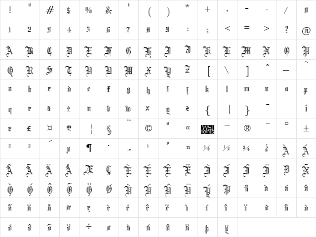 ManuscriptOpen Regular  glyph index