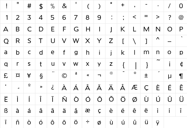 AngroEF-Light Regular  glyph index