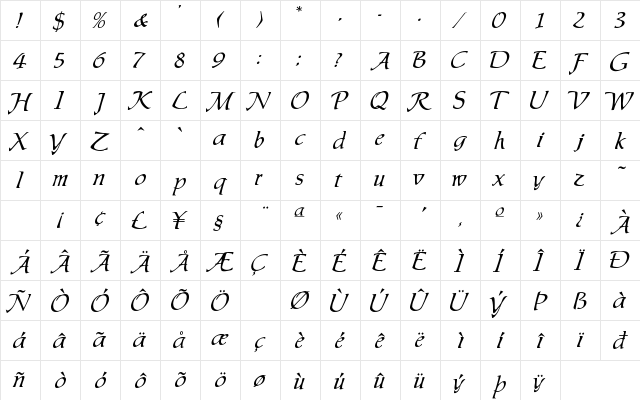 Ingenius Regular  glyph index